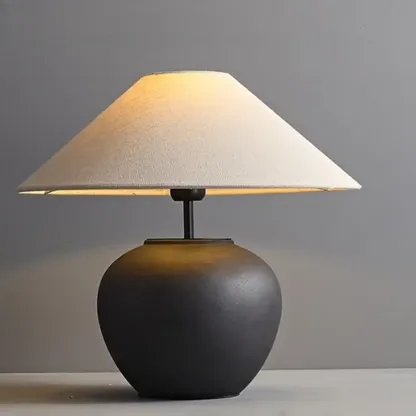 White Ceramic LED Table Lamp with Fabric Shade Image - 3