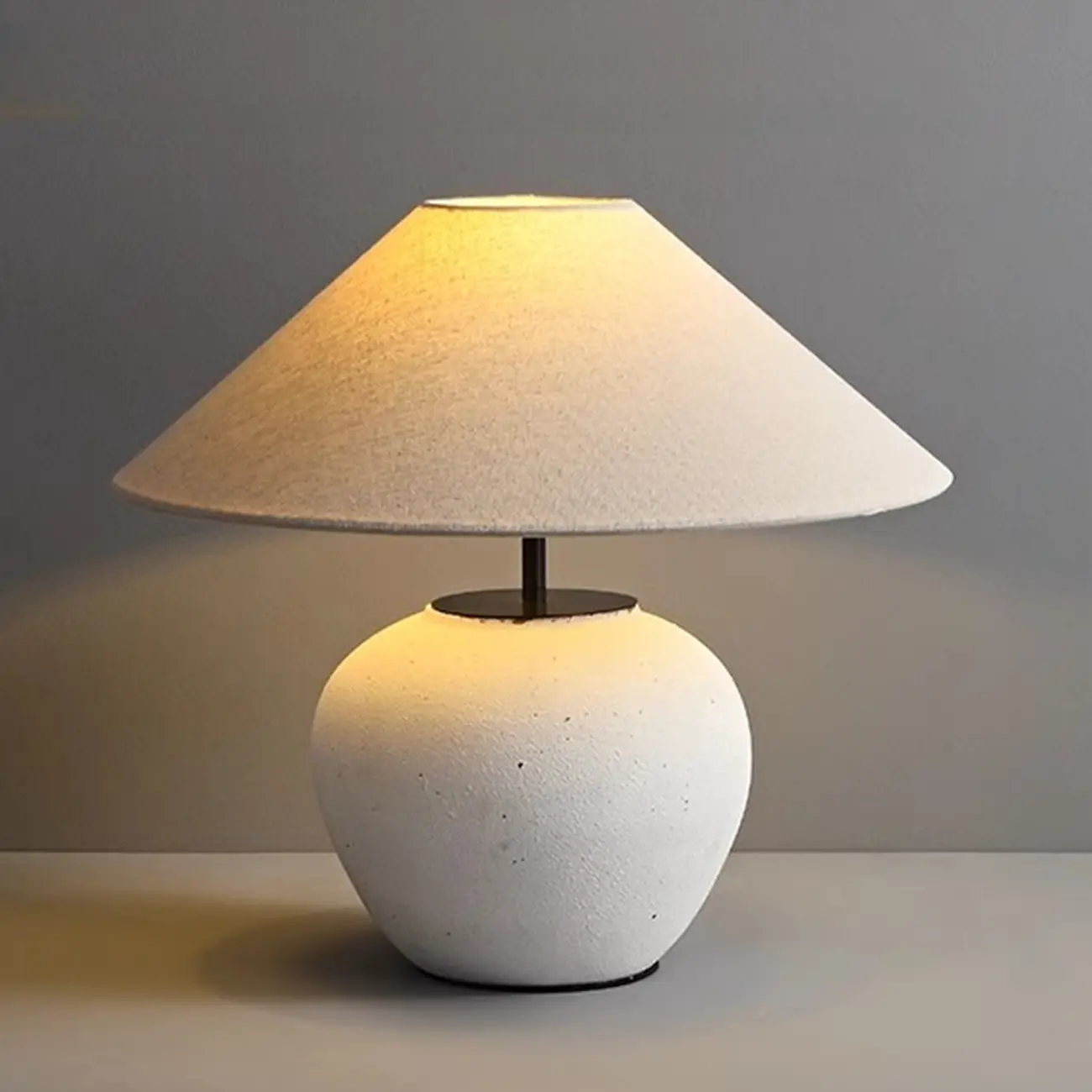 White Ceramic LED Table Lamp with Fabric Shade Image - 5 | homeyfad