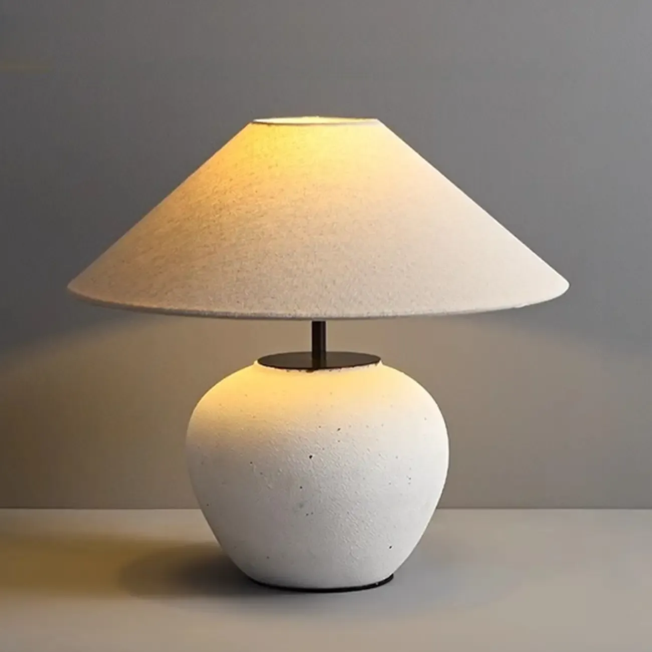 White Ceramic LED Table Lamp with Fabric Shade Image - 5