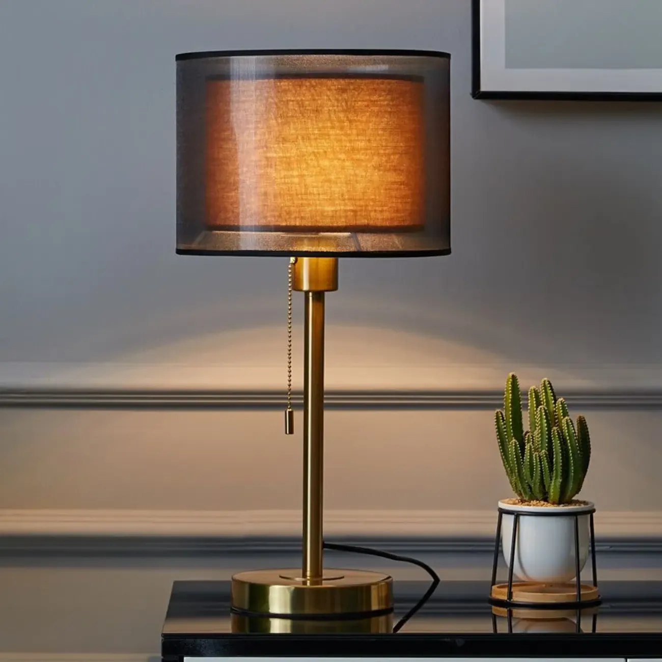 Modern Metal LED Table Lamp with Fabric Shade Image - 2