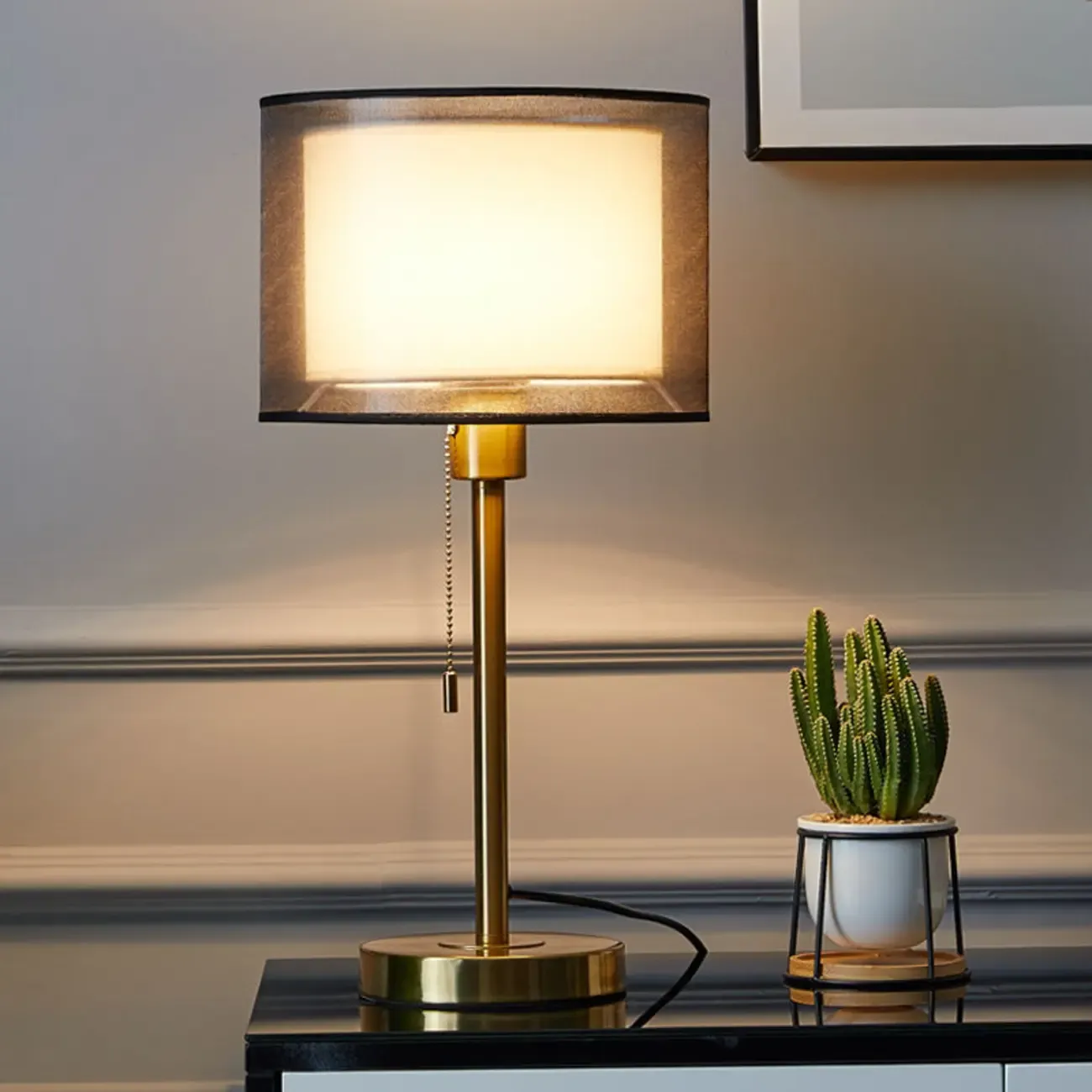 Modern Metal LED Table Lamp with Fabric Shade Image - 3