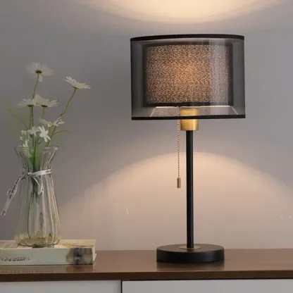 Modern Metal LED Table Lamp with Fabric Shade Image - 5