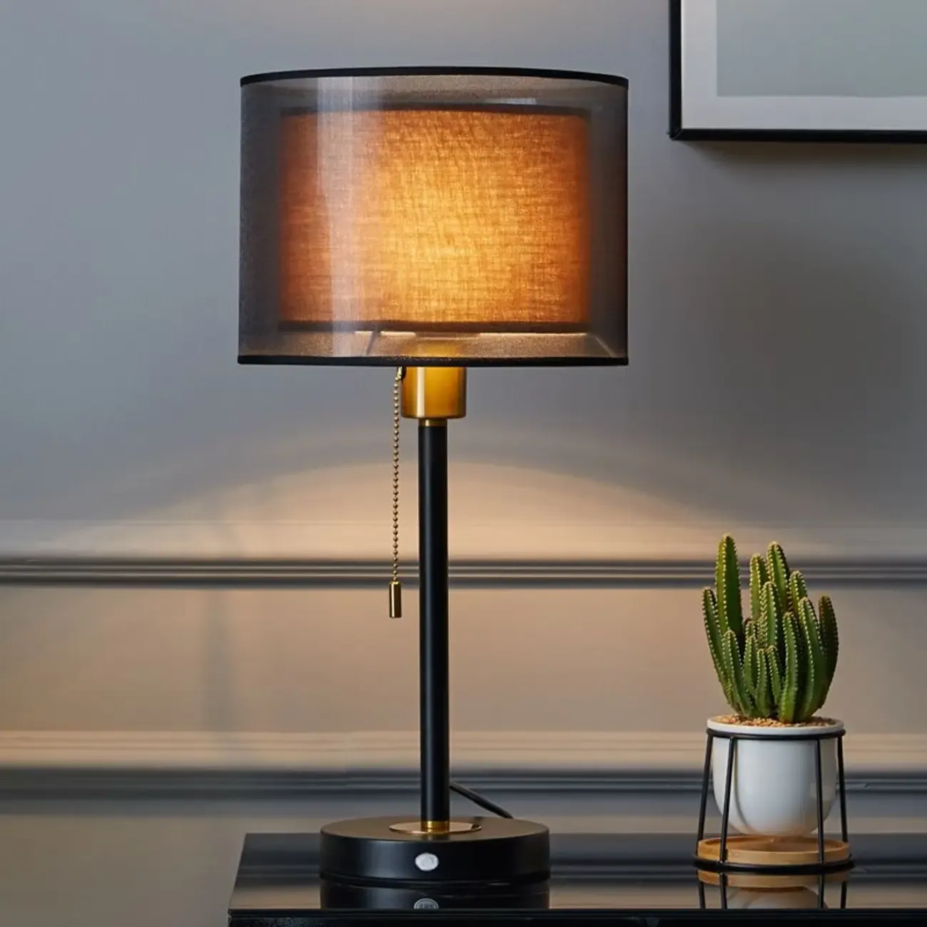Modern Metal LED Table Lamp with Fabric Shade Image - 7