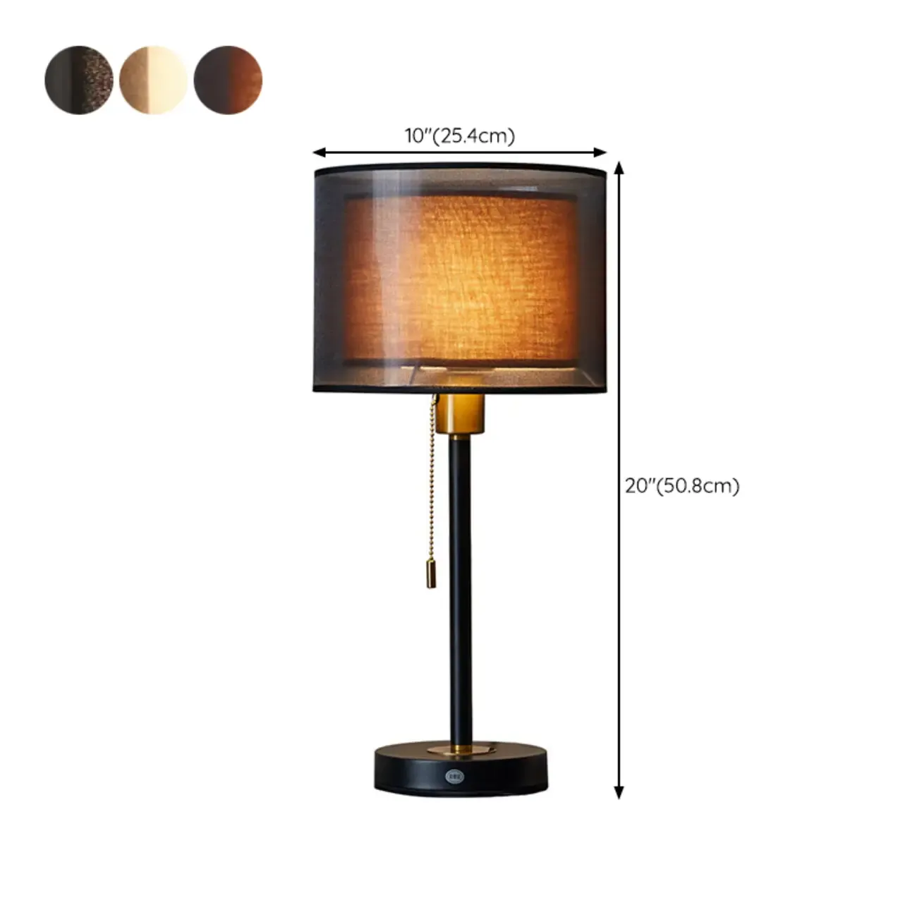Modern Metal LED Table Lamp with Fabric Shade #size