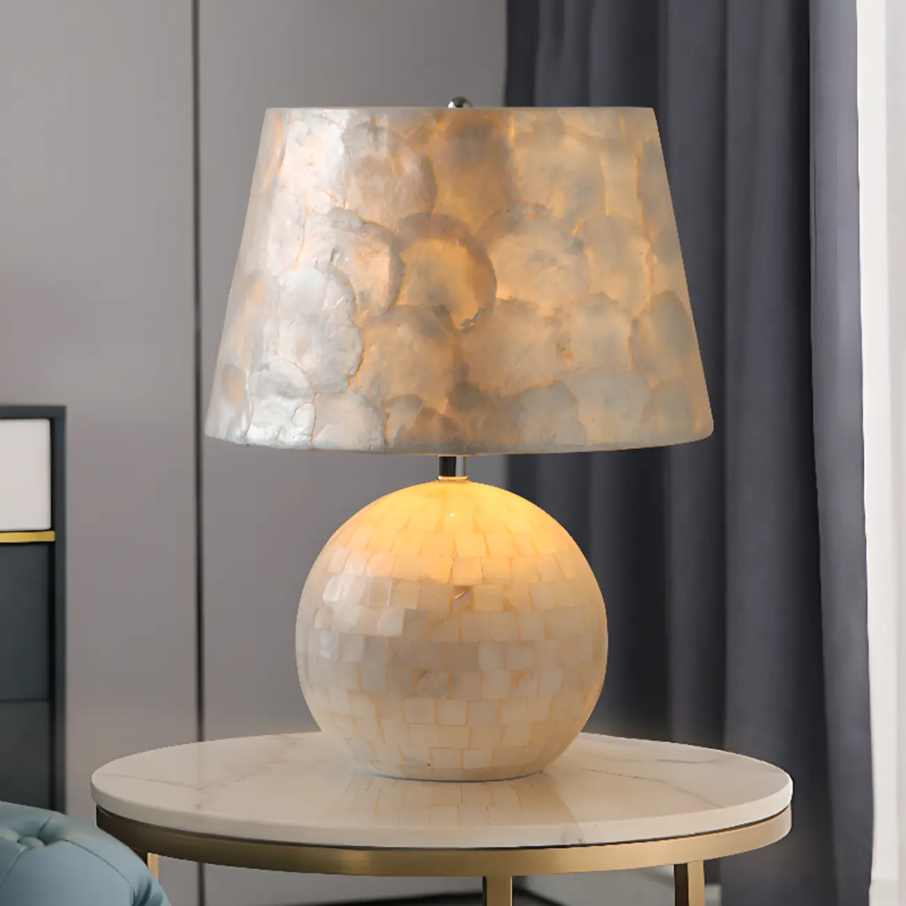 Modern Shell Table Lamp with Geometric Shade, LED Image - 1 | homeyfad