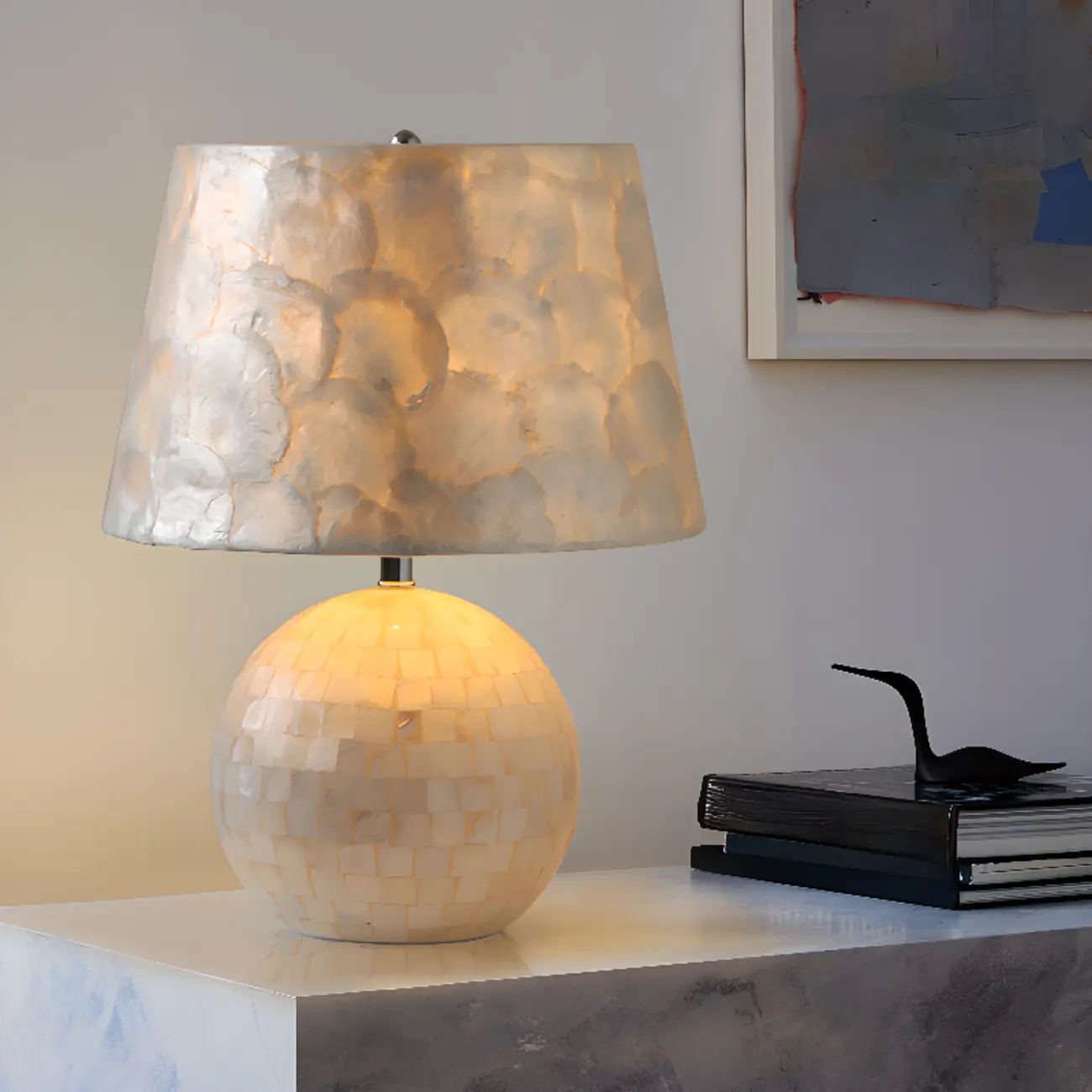 Modern Shell Table Lamp with Geometric Shade, LED Image - 3 | homeyfad