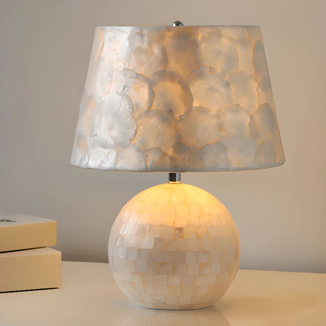 Modern Shell Table Lamp with Geometric Shade, LED Image - 6 | homeyfad