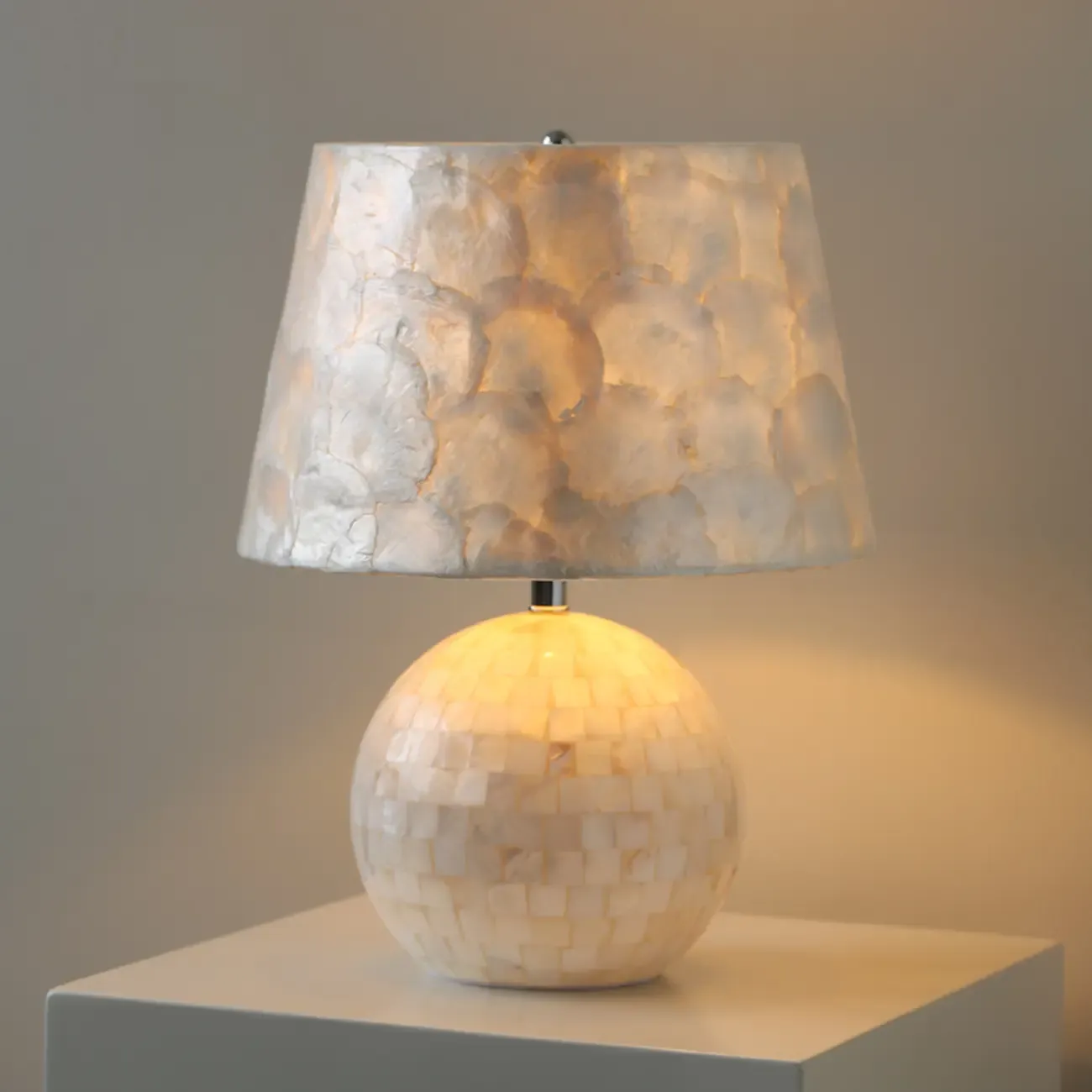 Modern Shell Table Lamp with Geometric Shade, LED Image - 7