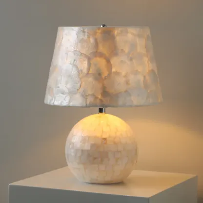 Modern Shell Table Lamp with Geometric Shade, LED Image - 7