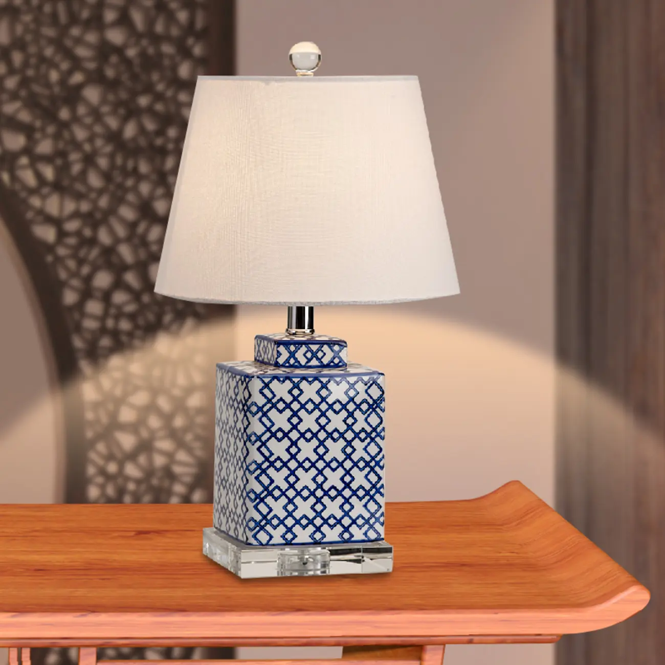 Blue Traditional Ceramic Table Lamp with Fabric Shade Image - 2 | homeyfad