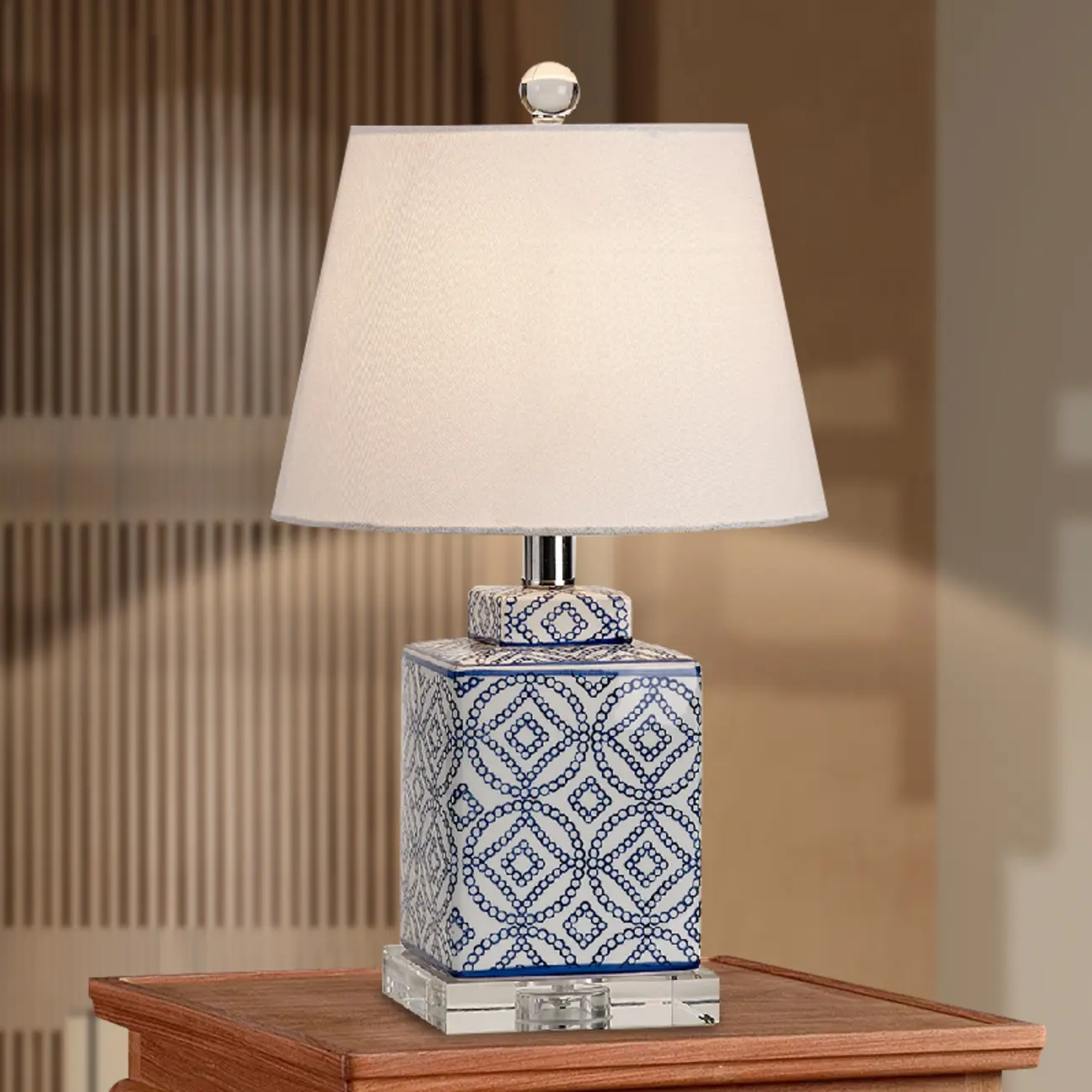 Blue Traditional Ceramic Table Lamp with Fabric Shade Image - 3 | homeyfad