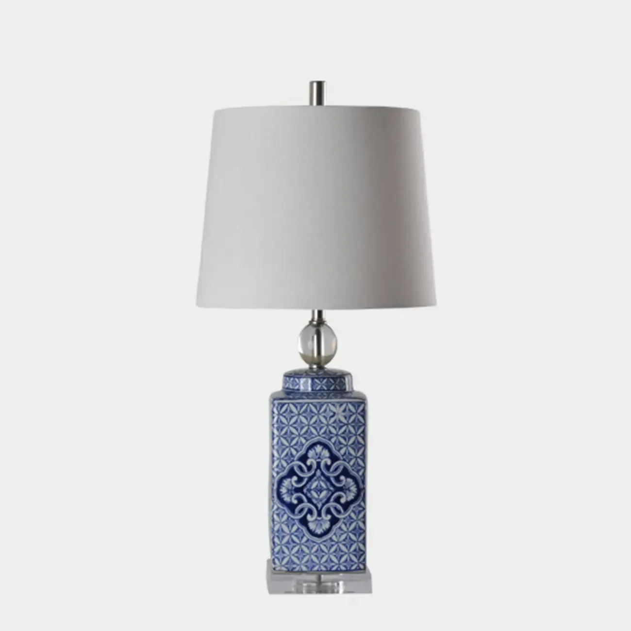 Blue Traditional Ceramic Table Lamp with Fabric Shade Image - 4