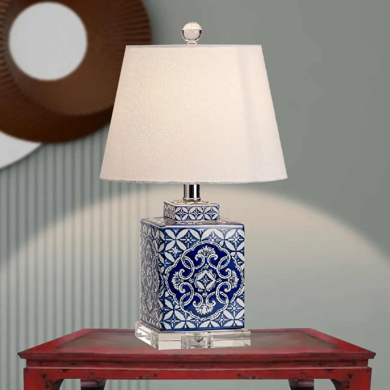 Blue Traditional Ceramic Table Lamp with Fabric Shade Image - 5 | homeyfad