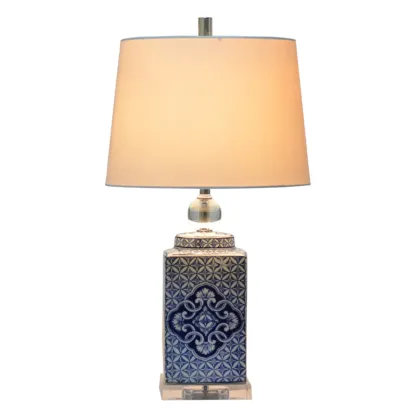 Blue Traditional Ceramic Table Lamp with Fabric Shade Image - 9