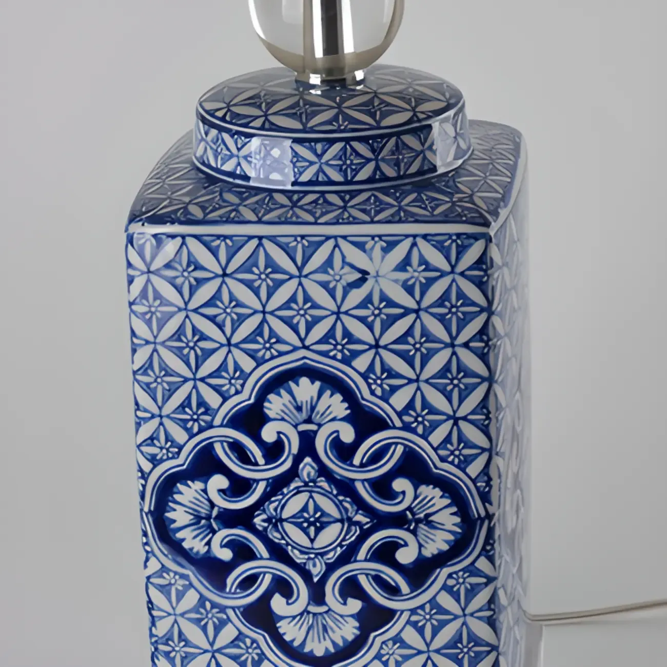 Blue Traditional Ceramic Table Lamp with Fabric Shade Image - 12