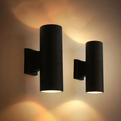 Modern Metal Black Cylinder Outdoor Wall Sconce Image - 1