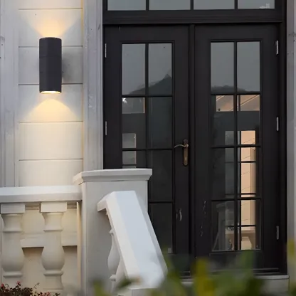 Modern Metal Black Cylinder Outdoor Wall Sconce Image - 2