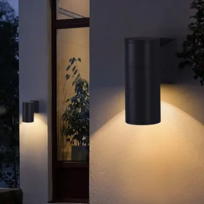 Modern Metal Black Cylinder Outdoor Wall Sconce Image - 4