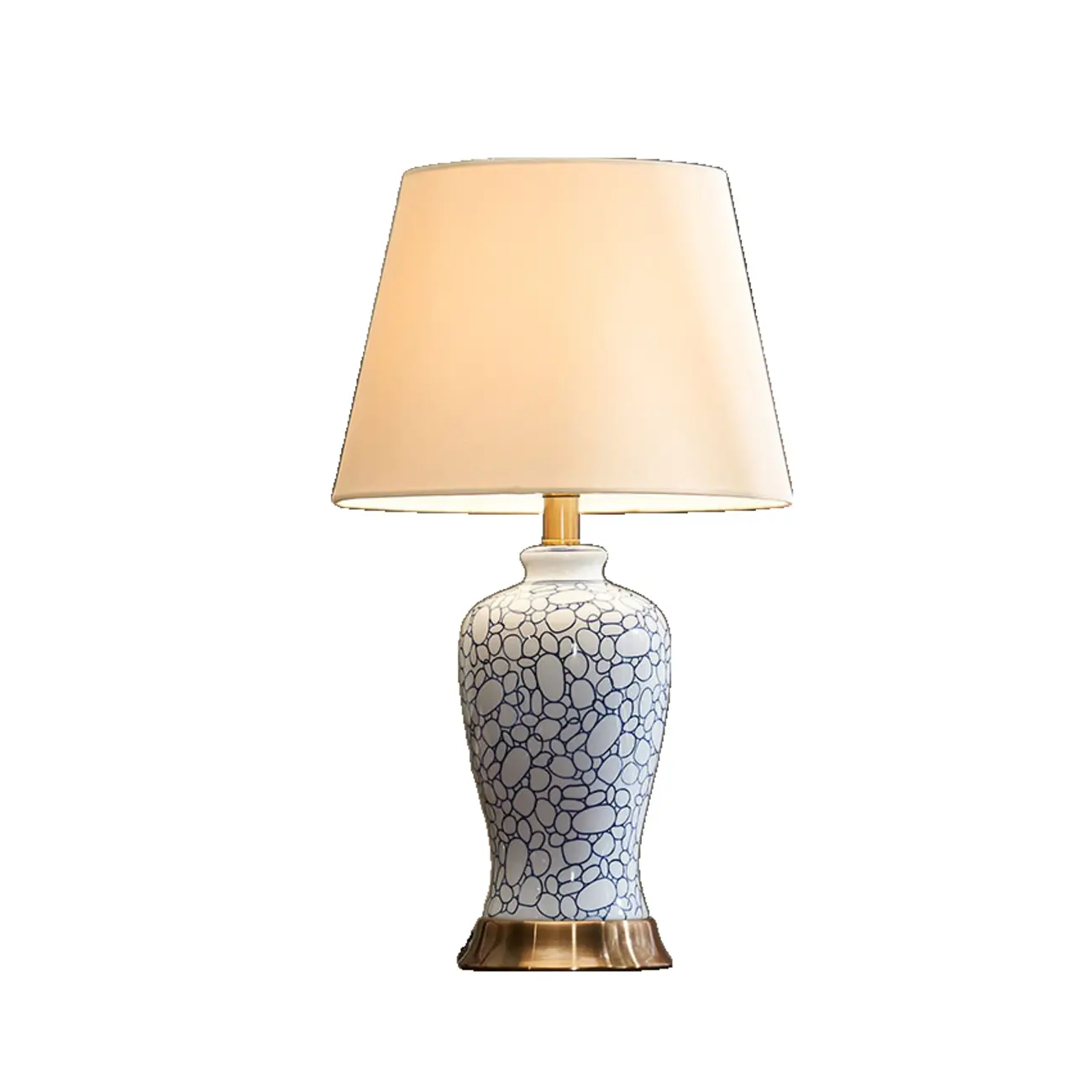 Elegant Ceramic Table Lamp with Geometric Fabric Shade Image - 3 | homeyfad