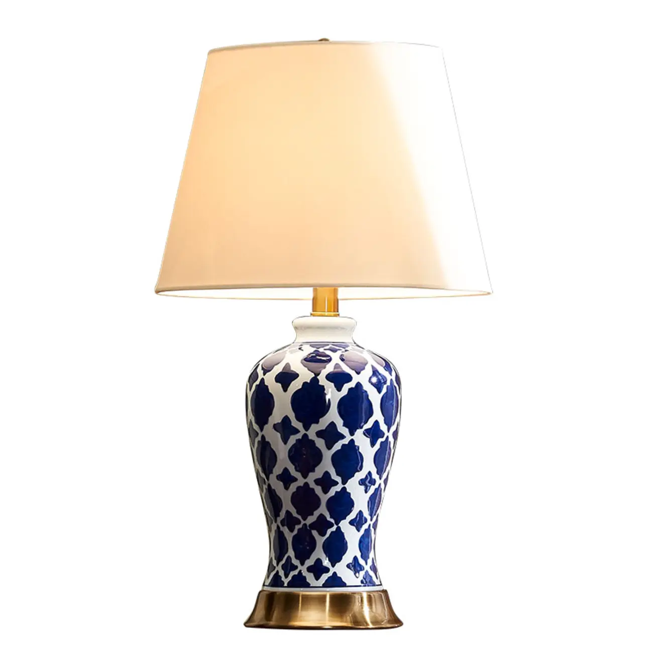 Elegant Ceramic Table Lamp with Geometric Fabric Shade Image - 7 | homeyfad