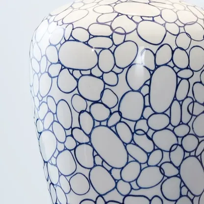 Elegant Ceramic Table Lamp with Geometric Fabric Shade Image - 8