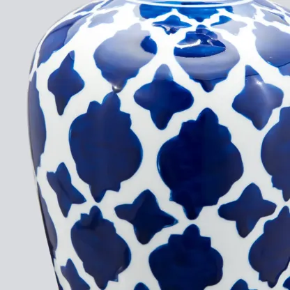 Elegant Ceramic Table Lamp with Geometric Fabric Shade Image - 9