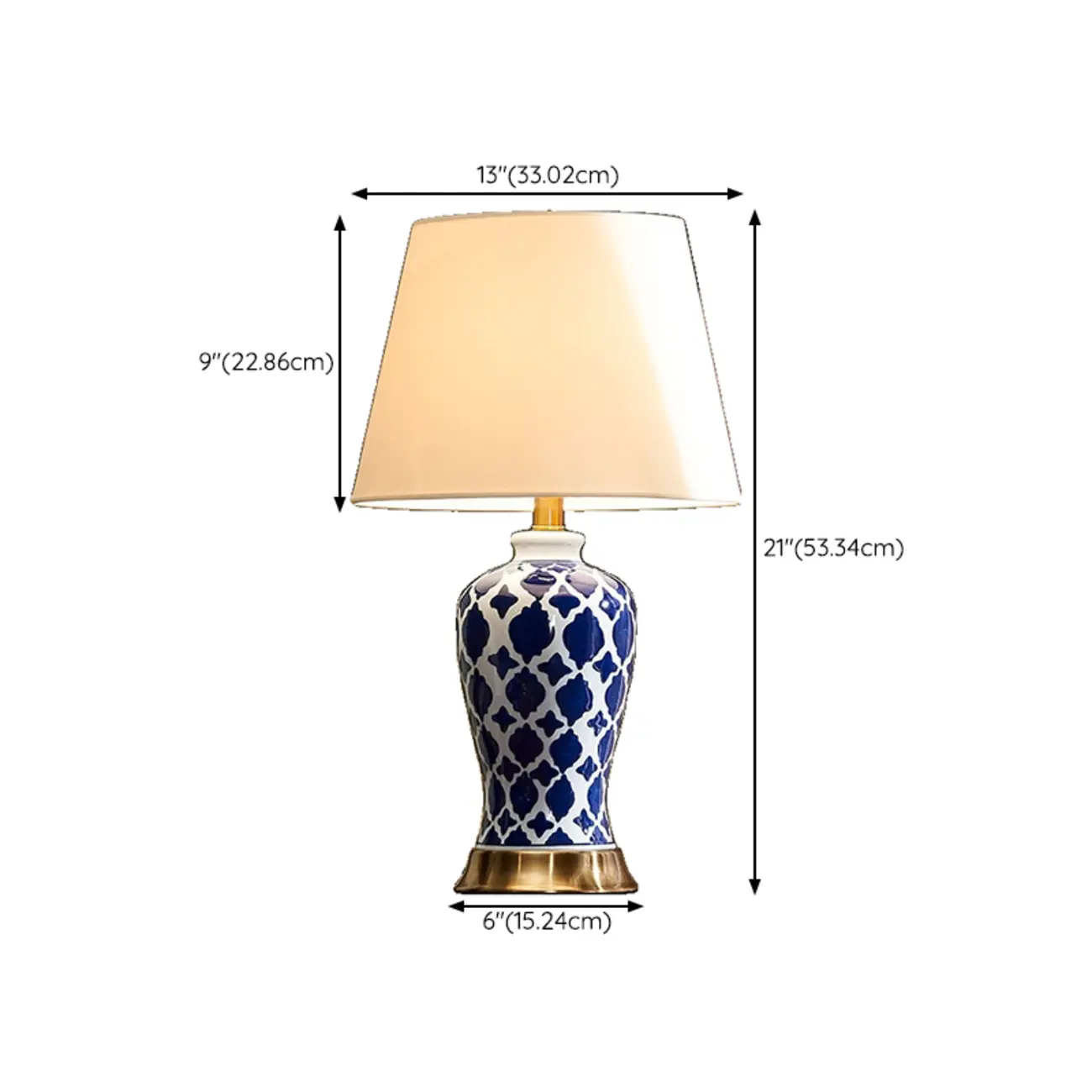 Elegant Ceramic Table Lamp with Geometric Fabric Shade #size | homeyfad