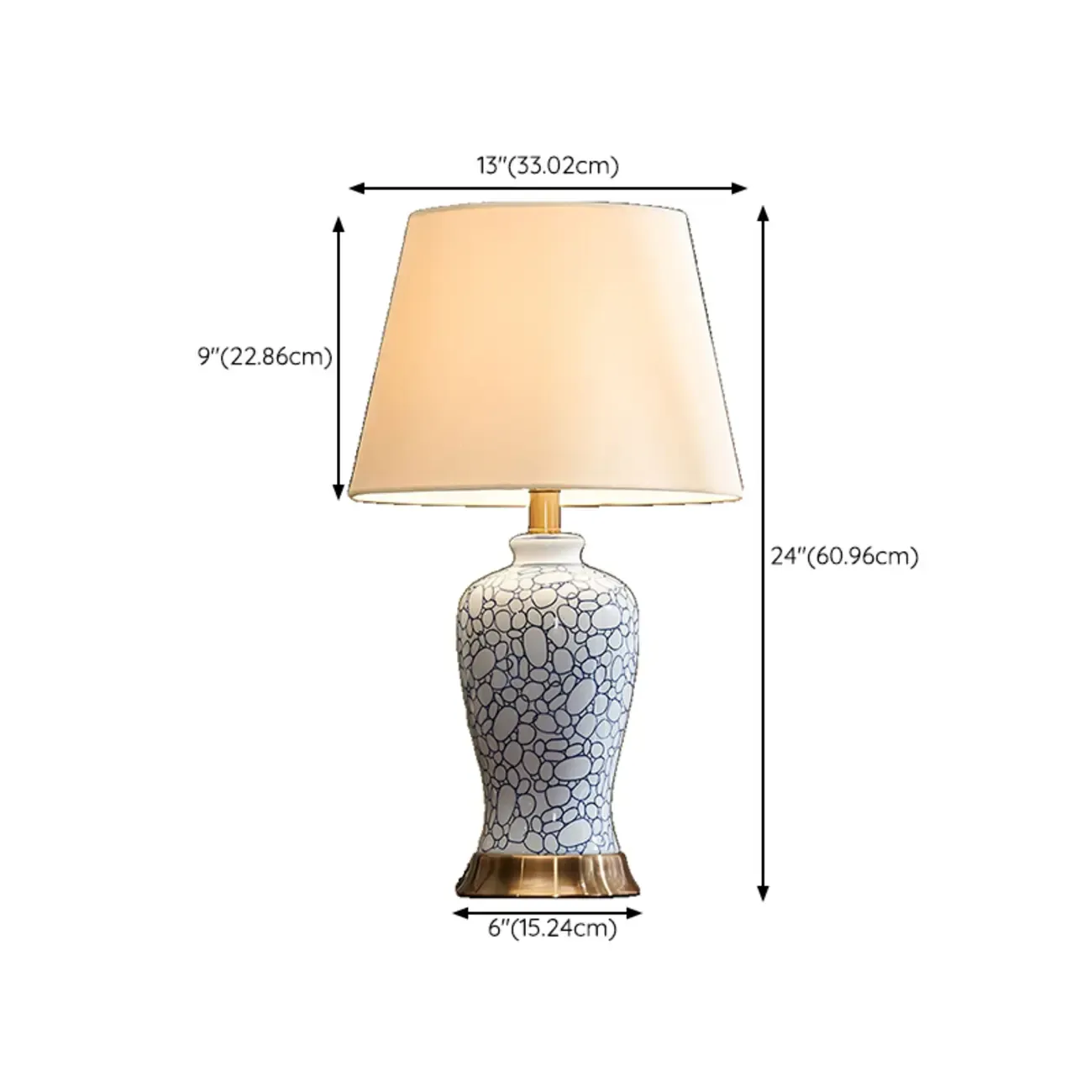 Elegant Ceramic Table Lamp with Geometric Fabric Shade Image - 13