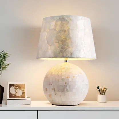 Modern Shell Table Lamp with Geometric Shade Image - 1