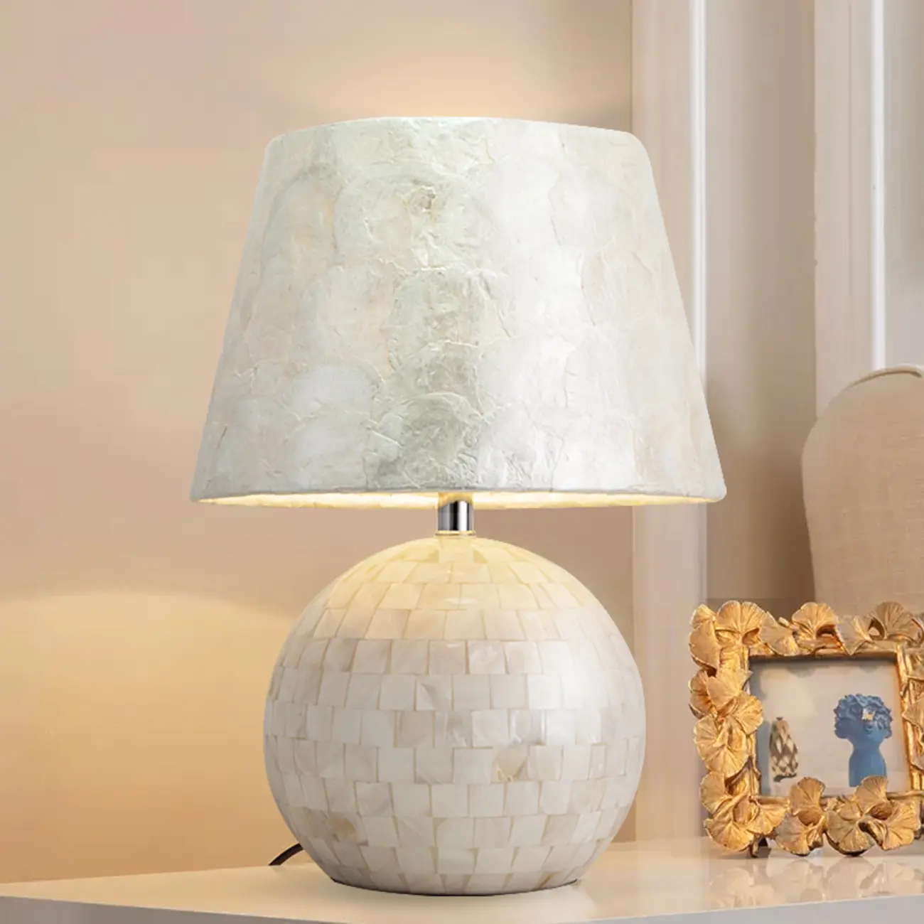 Modern Shell Table Lamp with Geometric Shade Image - 4 | homeyfad