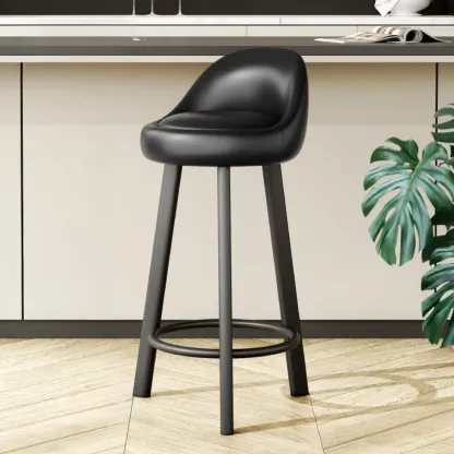 Minimalist Round Tripod Faux Leather Bar Stools Image - 3