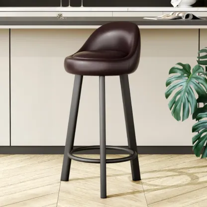 Minimalist Round Tripod Faux Leather Bar Stools Image - 1