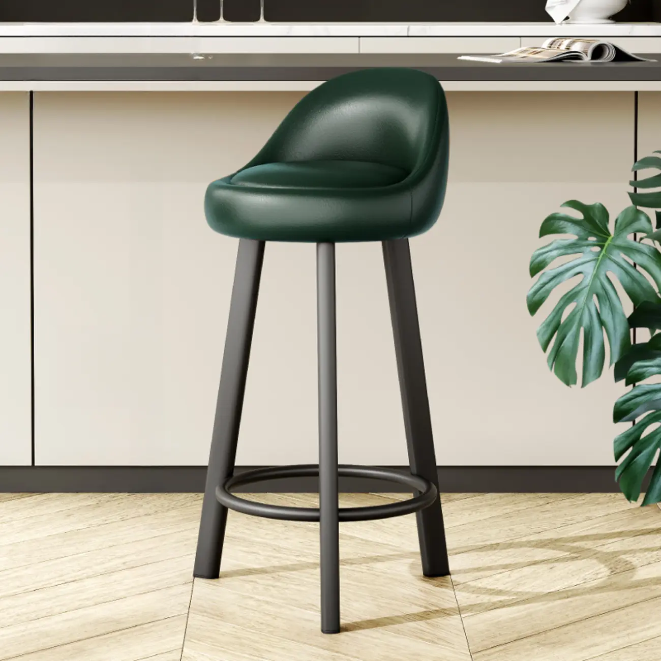 Minimalist Round Tripod Faux Leather Bar Stools Image - 2 | homeyfad