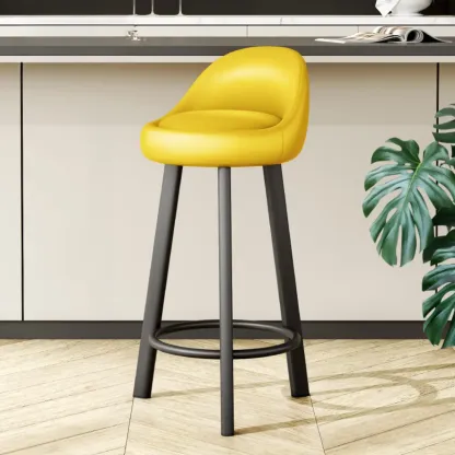 Minimalist Round Tripod Faux Leather Bar Stools Image - 5