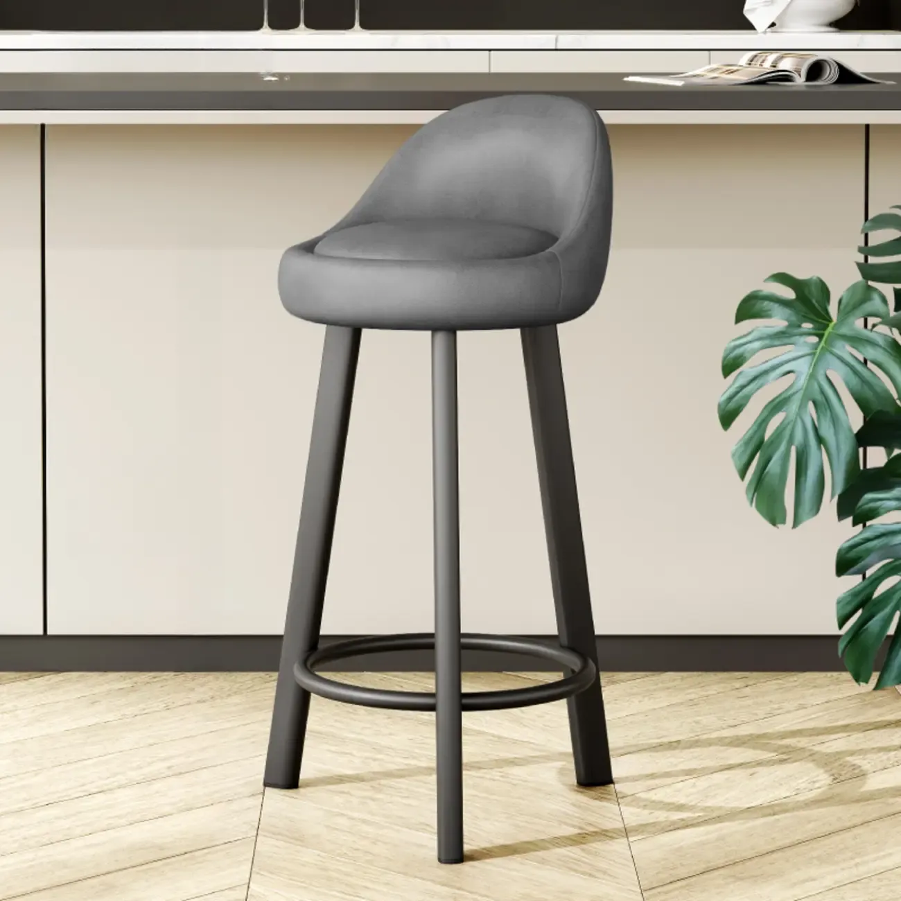 Minimalist Round Tripod Faux Leather Bar Stools Image - 8