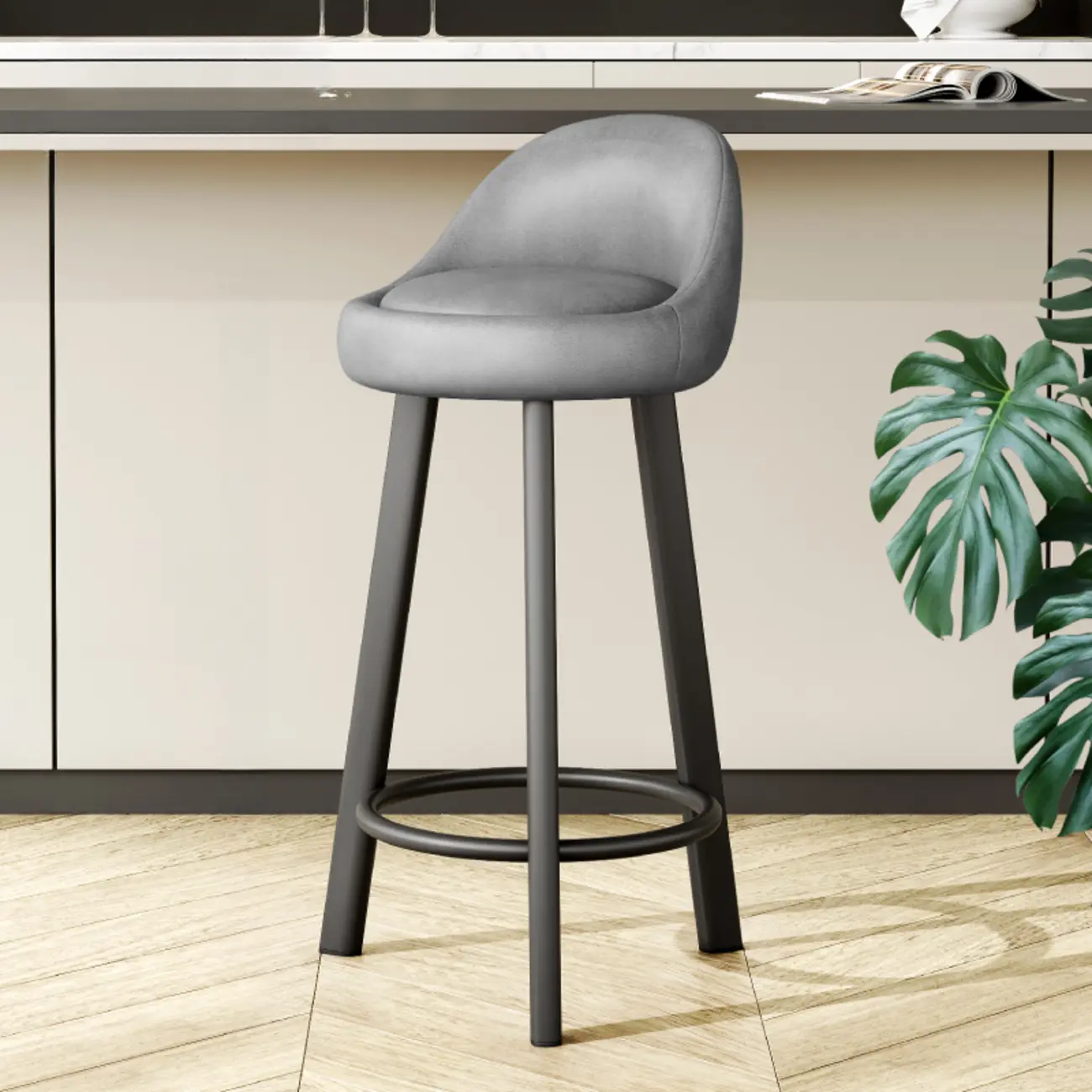 Minimalist Round Tripod Faux Leather Bar Stools Image - 9 | homeyfad