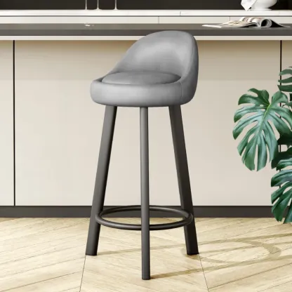 Minimalist Round Tripod Faux Leather Bar Stools Image - 9