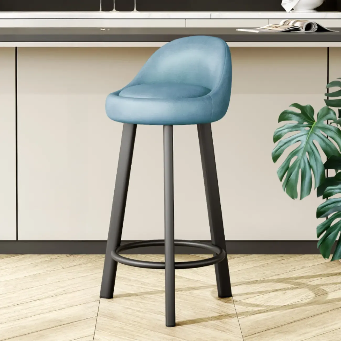 Minimalist Round Tripod Faux Leather Bar Stools Image - 10
