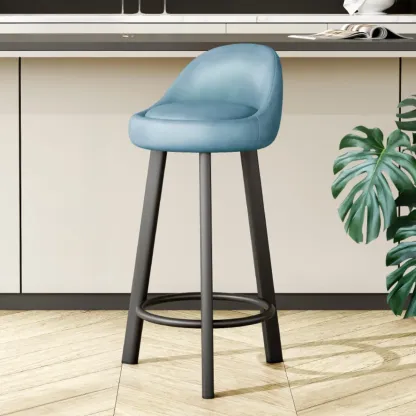 Minimalist Round Tripod Faux Leather Bar Stools Image - 10