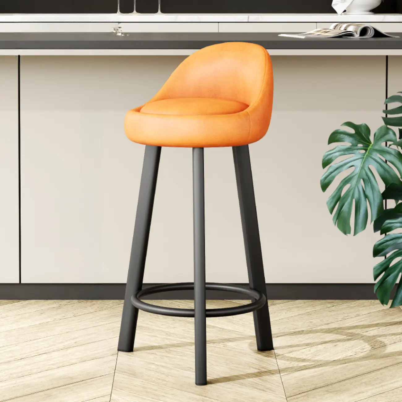 Minimalist Round Tripod Faux Leather Bar Stools Image - 11 | homeyfad