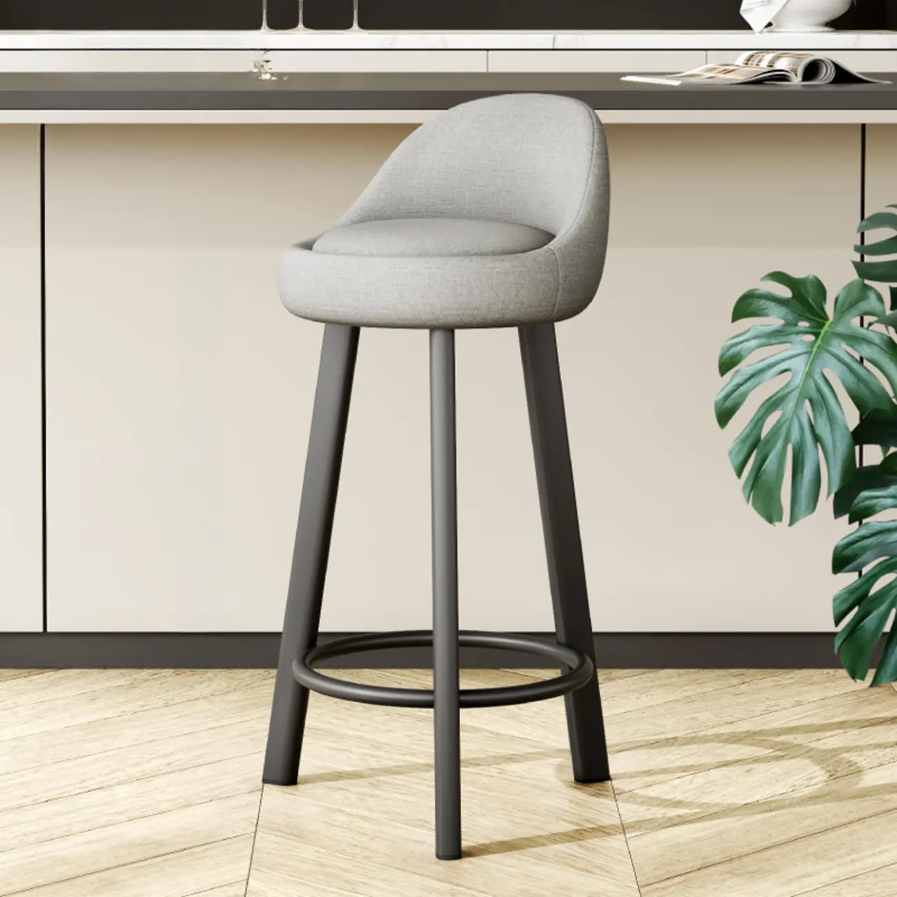 Minimalist Round Tripod Faux Leather Bar Stools Image - 12 | homeyfad