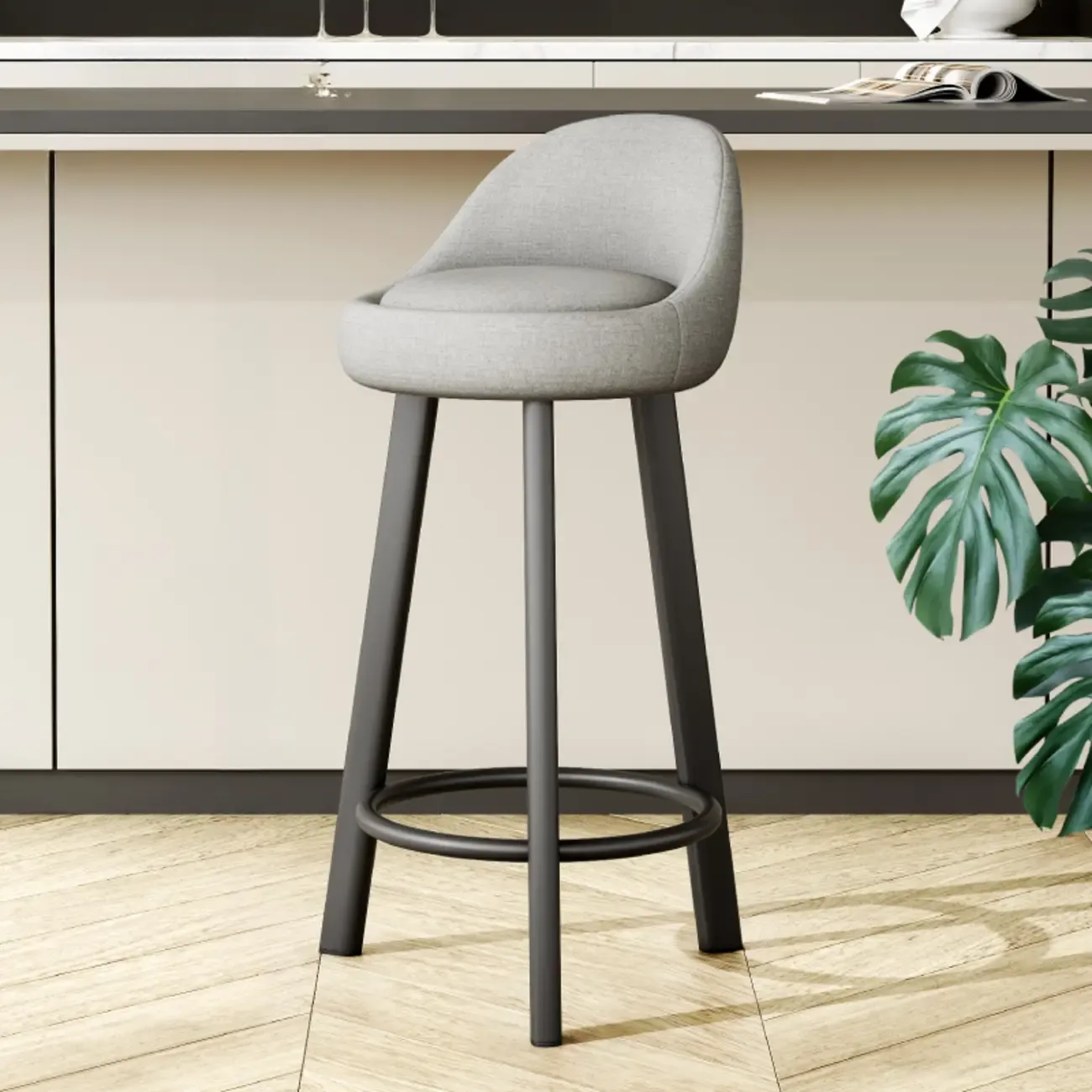 Minimalist Round Tripod Faux Leather Bar Stools Image - 12