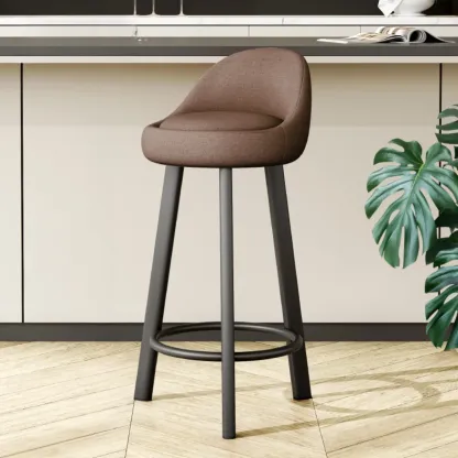 Minimalist Round Tripod Faux Leather Bar Stools Image - 14