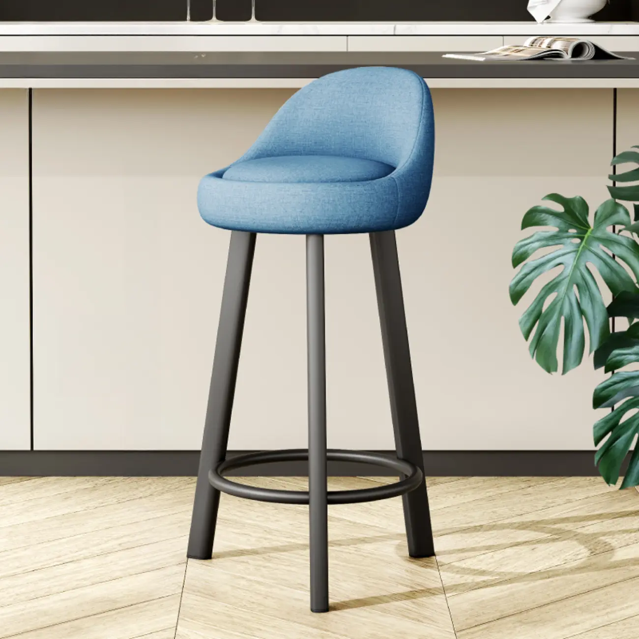 Minimalist Round Tripod Faux Leather Bar Stools Image - 15 | homeyfad