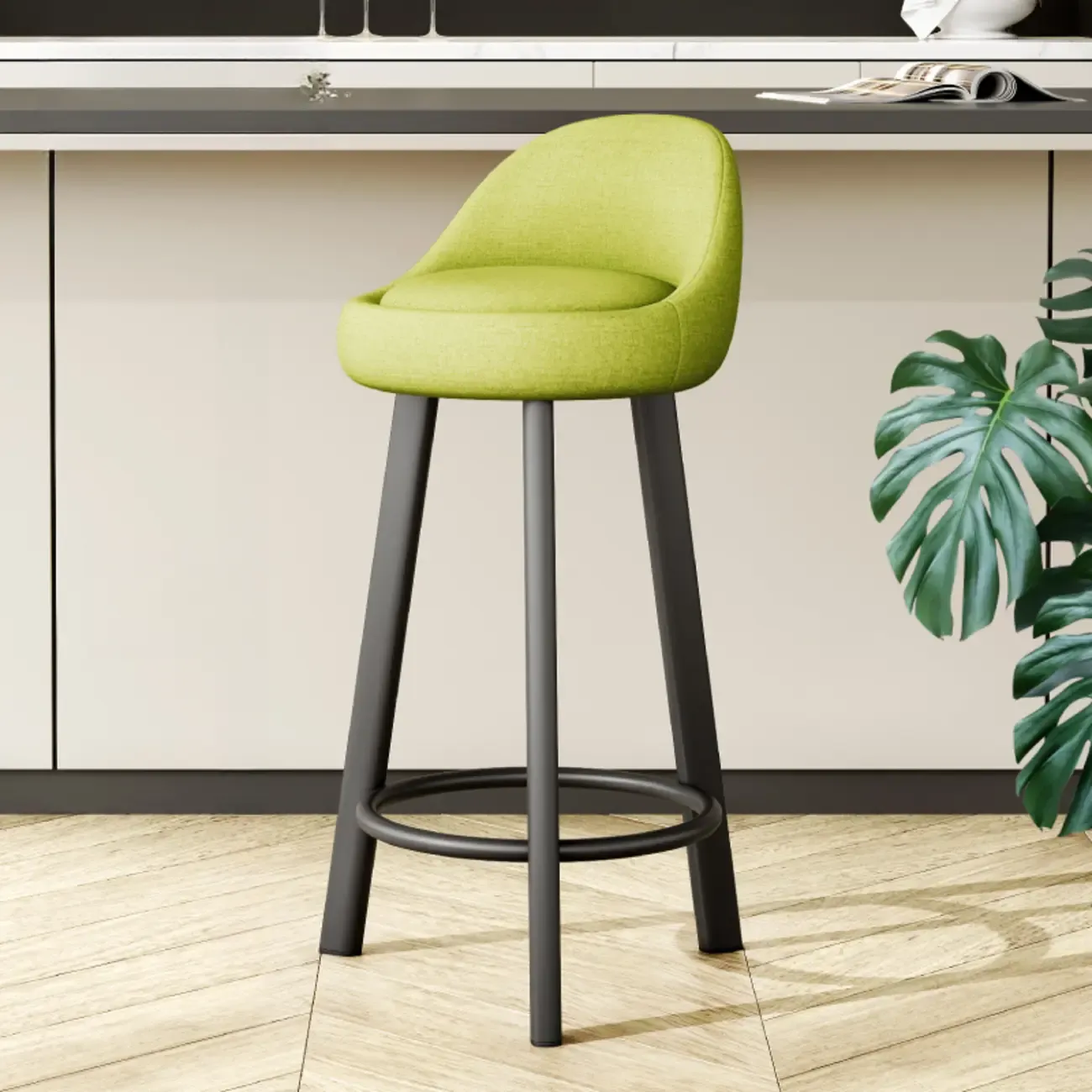 Minimalist Round Tripod Faux Leather Bar Stools Image - 16