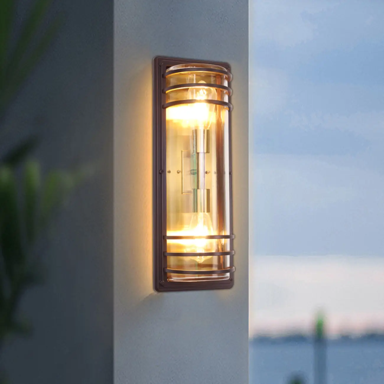 Modern Metal Brown Cylinder Glass Outdoor Wall Light | homeyfad