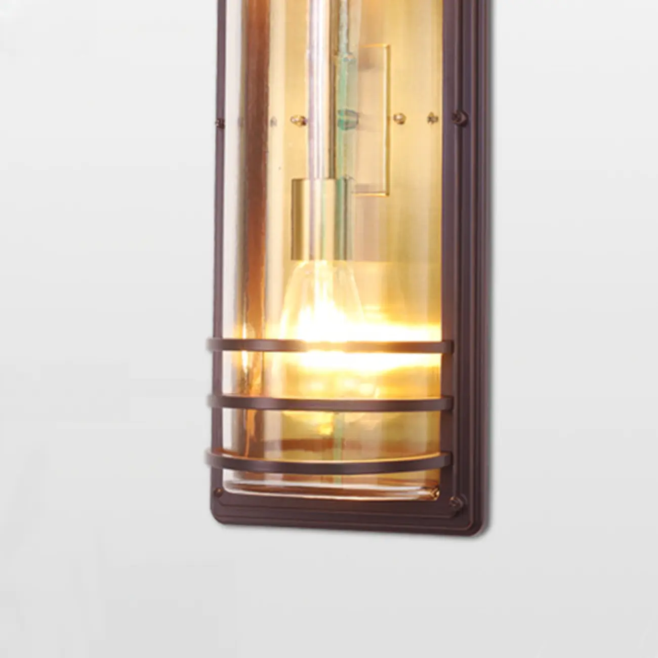 Modern Metal Brown Cylinder Glass Outdoor Wall Light | homeyfad