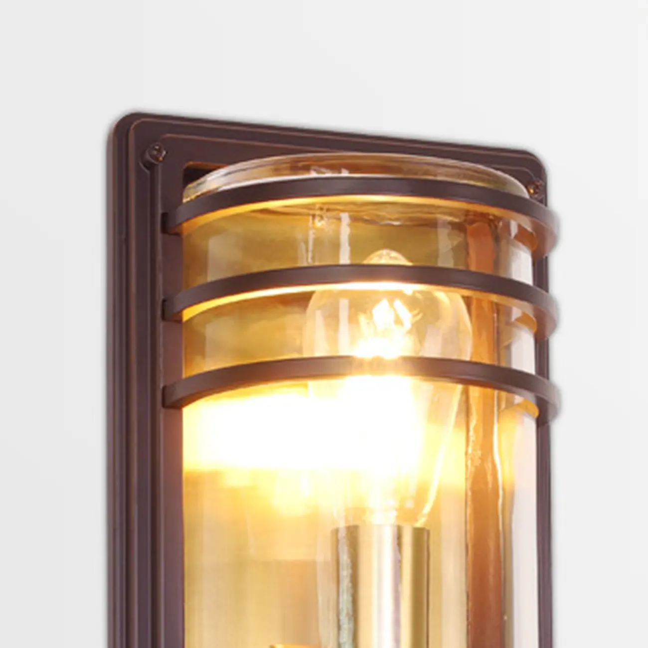 Modern Metal Brown Cylinder Glass Outdoor Wall Light | homeyfad