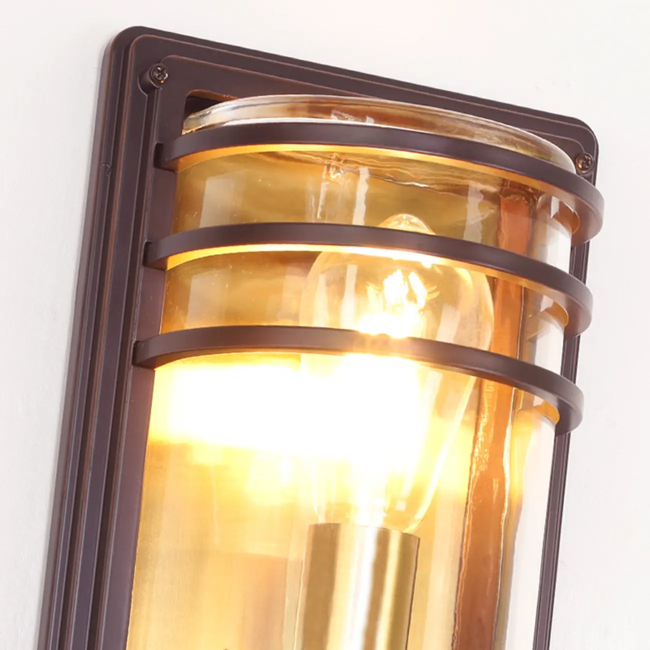 Modern Metal Brown Cylinder Glass Outdoor Wall Light | homeyfad