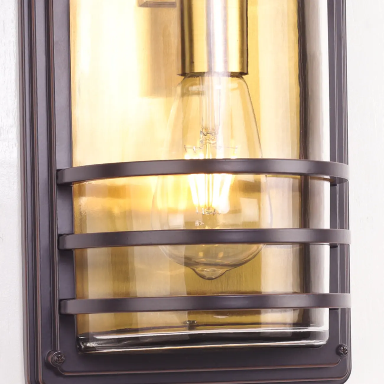 Modern Metal Brown Cylinder Glass Outdoor Wall Light | homeyfad
